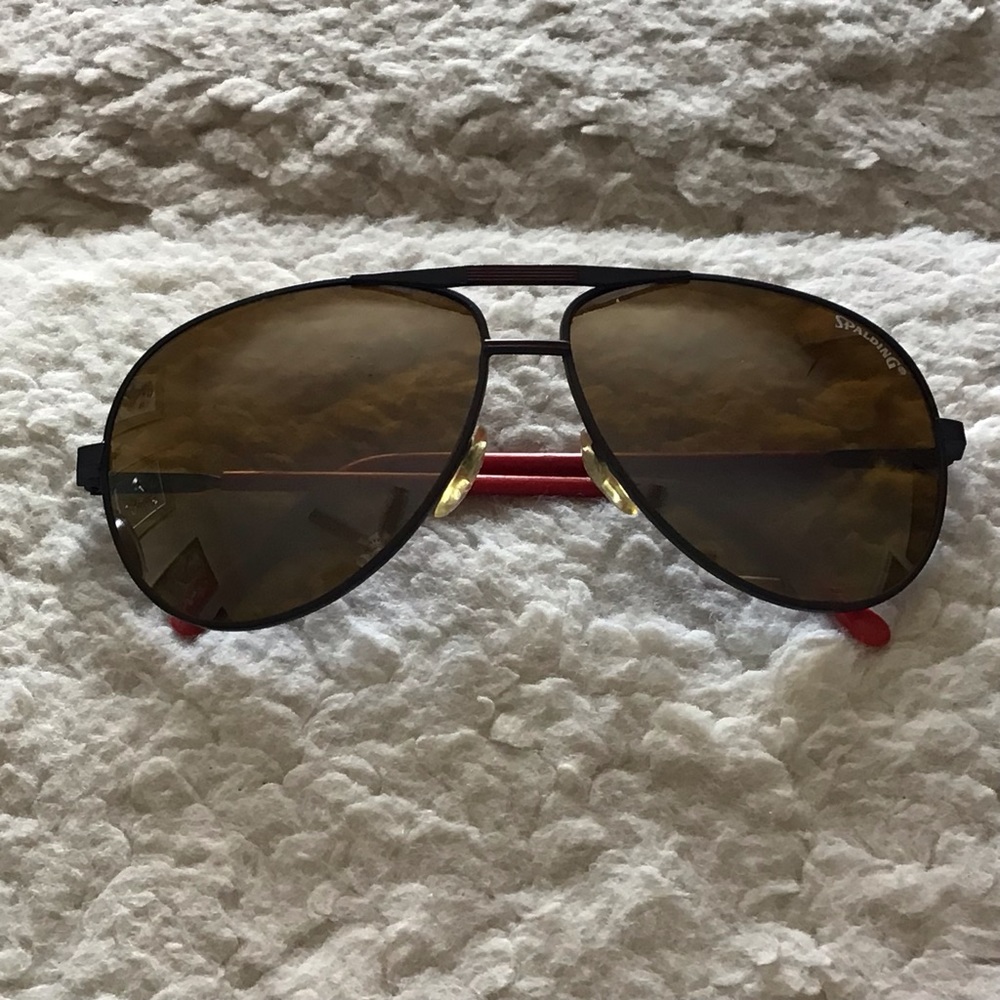 Vintage Spalding Bonneau Oversized Sunglasses Red Gray Amber Colored Lens